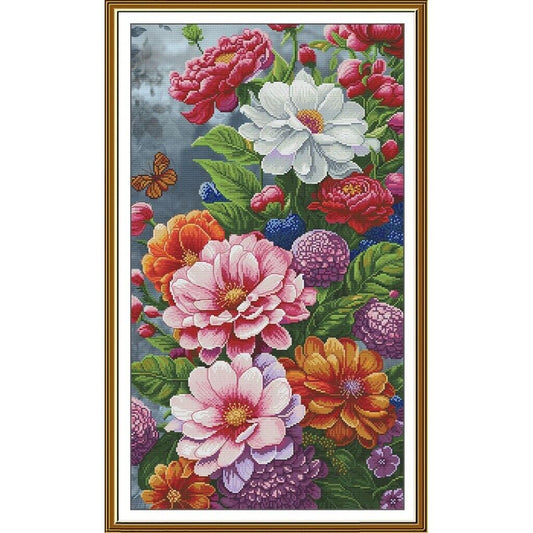 Counted Cross Stitch Kit Bright Flowers DIY Unprinted canvas