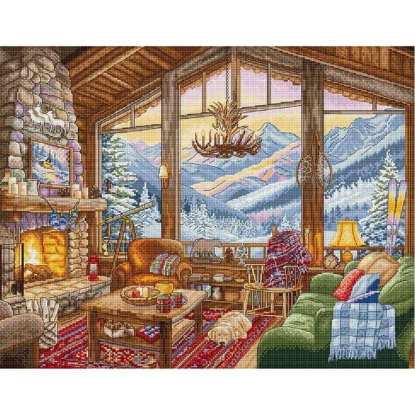 Counted Cross Stitch Kit Winter Lodge DIY Unprinted canvas