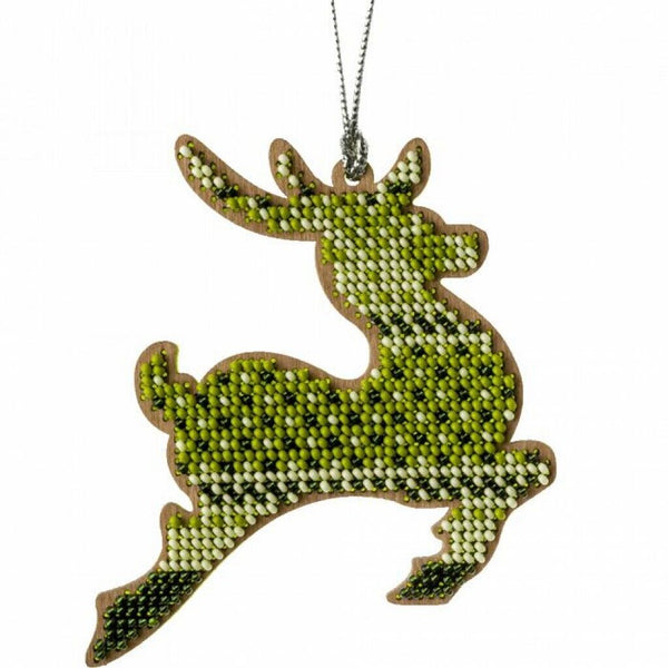 Bead Embroidery Kit on Wood Deer DIY Christmas tree toy