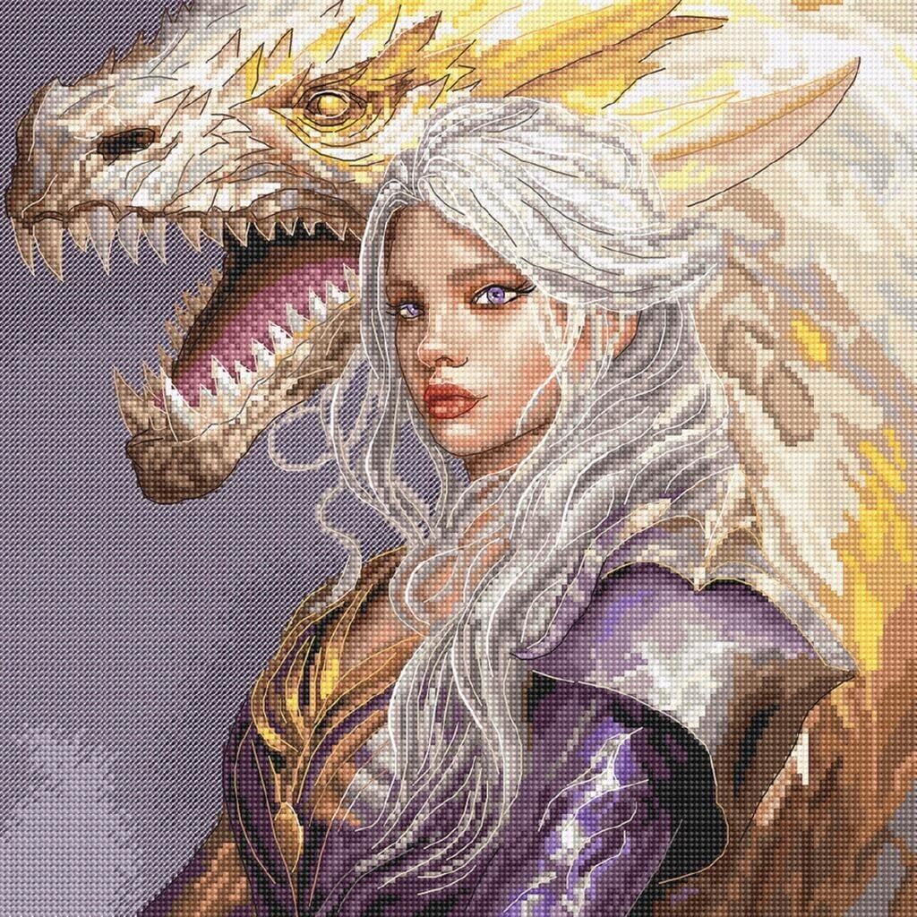 Counted Cross Stitch Kit Girl with a dragon DIY Unprinted canvas