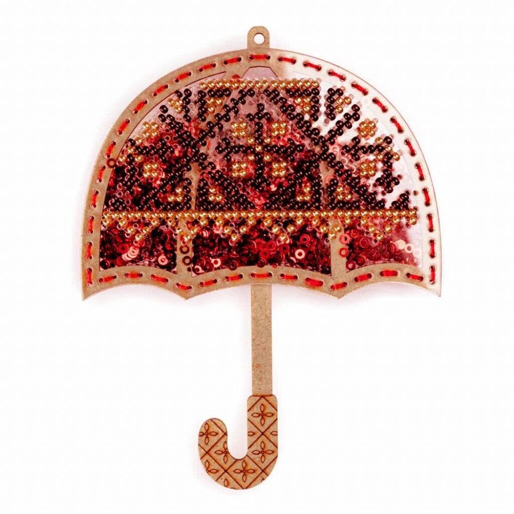 Bead Embroidery Kit on Plastic Red umbrella DIY Christmas tree toy