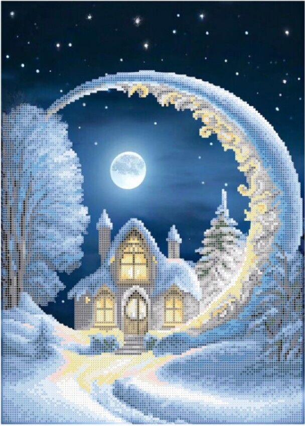 Bead Embroidery Kit Winter fairy moon DIY Bead needlepoint Beaded stitching