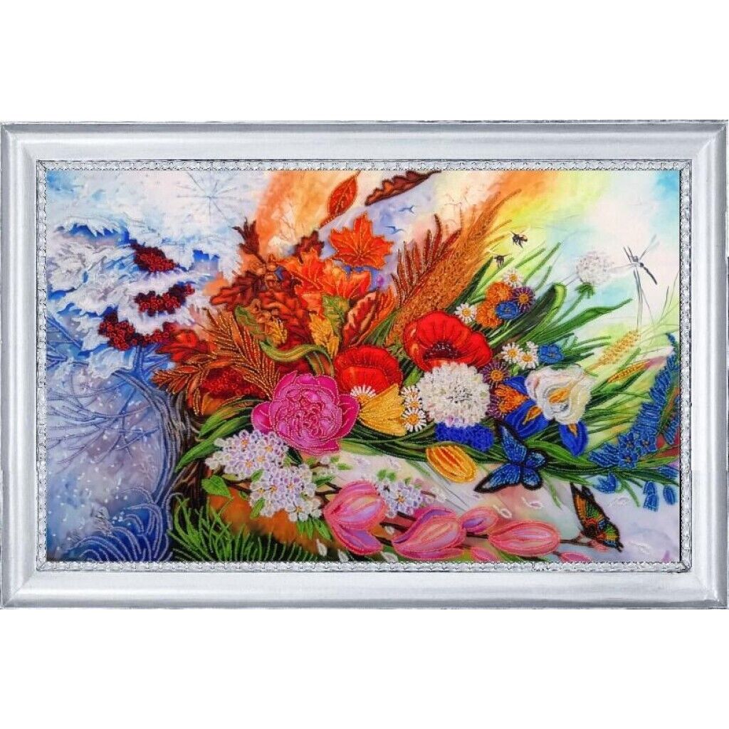 Bead Embroidery Kit Flowers DIY Bead needlepoint Bead stitching Beadwork