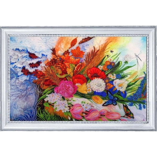 Bead Embroidery Kit Flowers DIY Bead needlepoint Bead stitching Beadwork