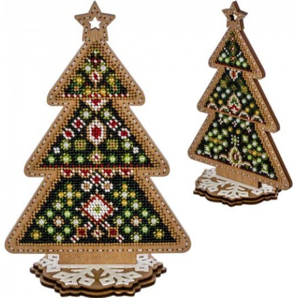 Bead Embroidery Kit on Wood Christmas tree DIY Christmas tree toy