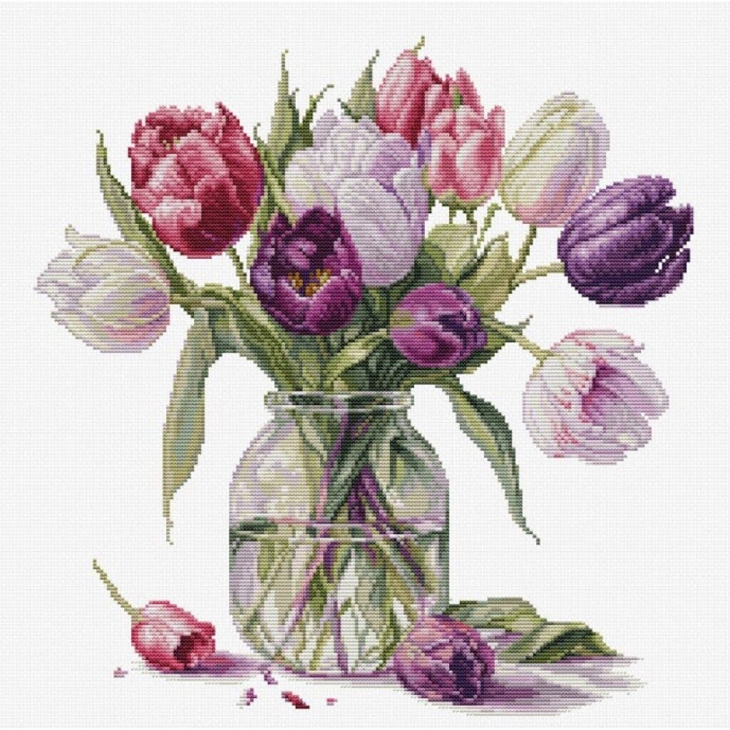 Counted Cross Stitch Kit Tulips Flowers Luca-S DIY Unprinted canvas