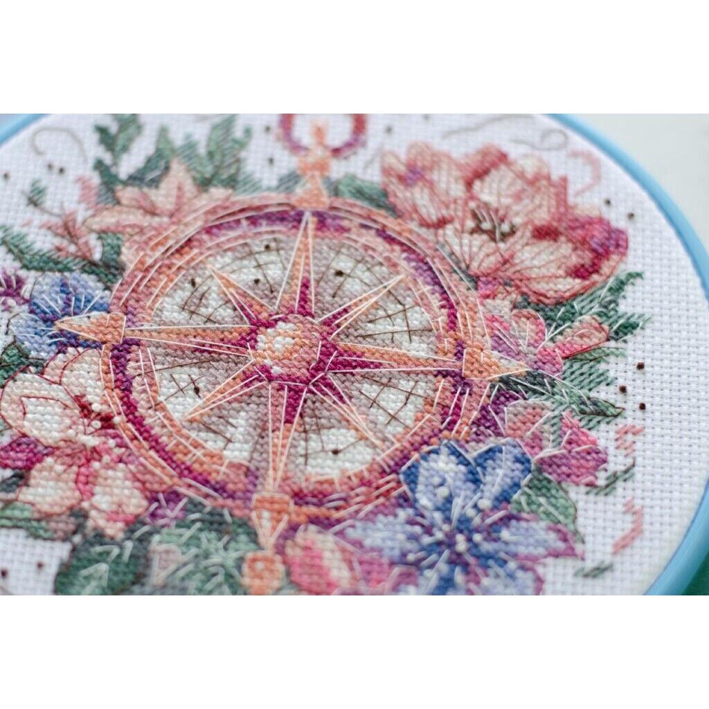 Counted Cross Stitch Kit Flower compass DIY Unprinted canvas