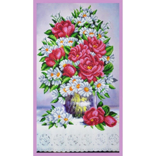 Bead Embroidery Kit Peonies Flowers DIY Beaded needlepoint Beaded stitching