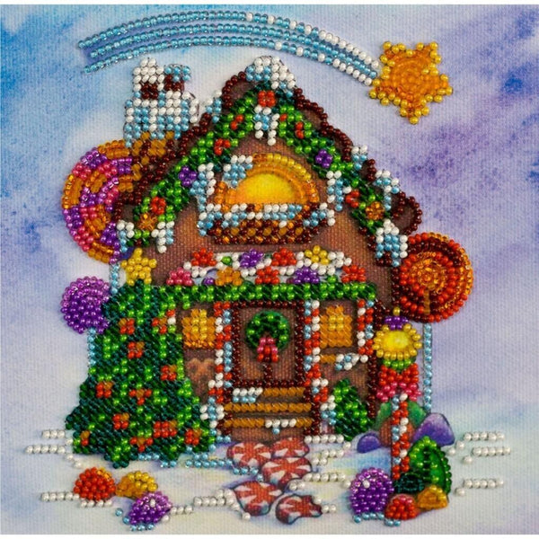 Bead Embroidery Kit Christmas Gingerbread house Bead stitching Needlepoint DIY