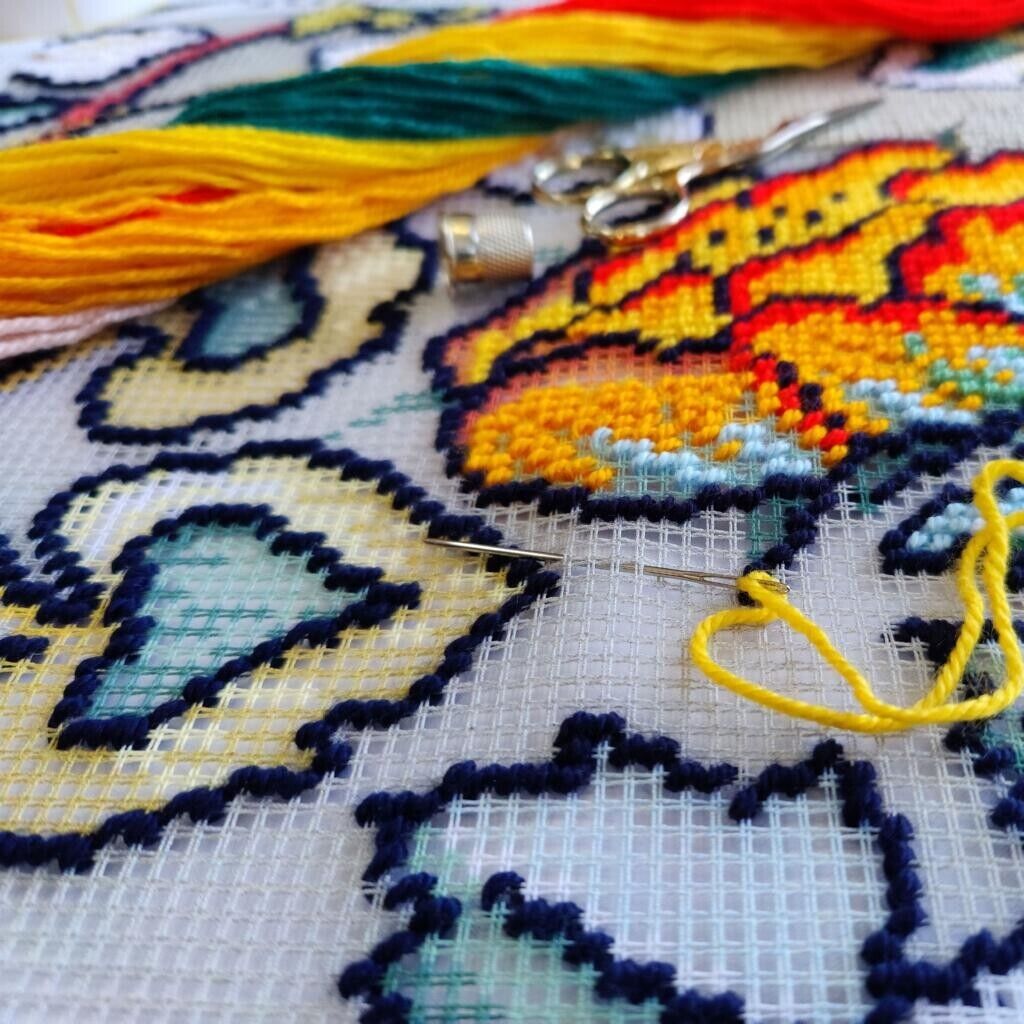 Tapestry Pillow Cover DIY kit "Flowers" Needlepoint kit Printed canvas