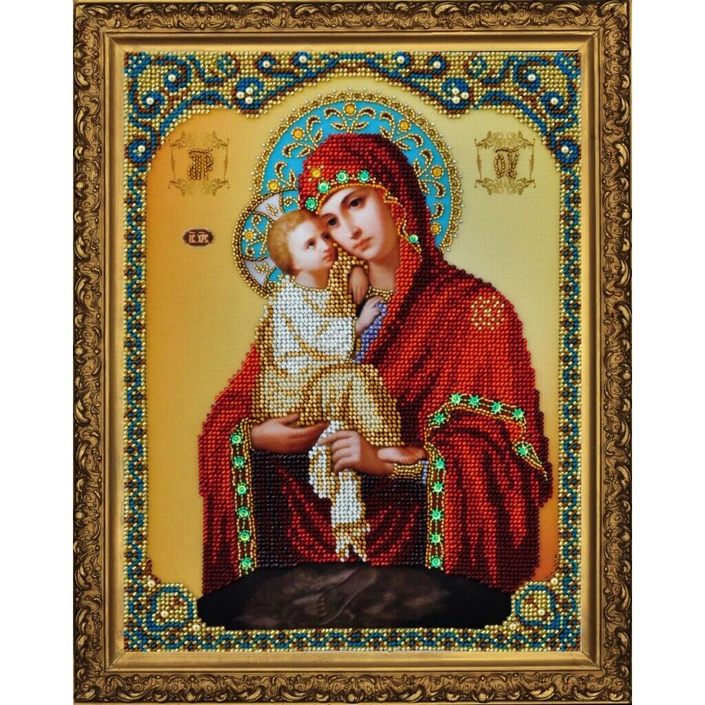 Bead Embroidery Kit Icon Virgin Mary Mother of God Beaded stitching DIY