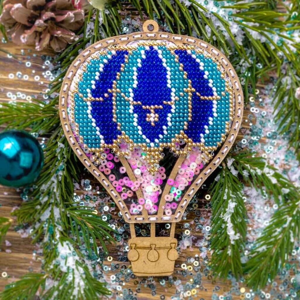 Bead Embroidery Kit on Plastic Blue balloon DIY Christmas tree toy