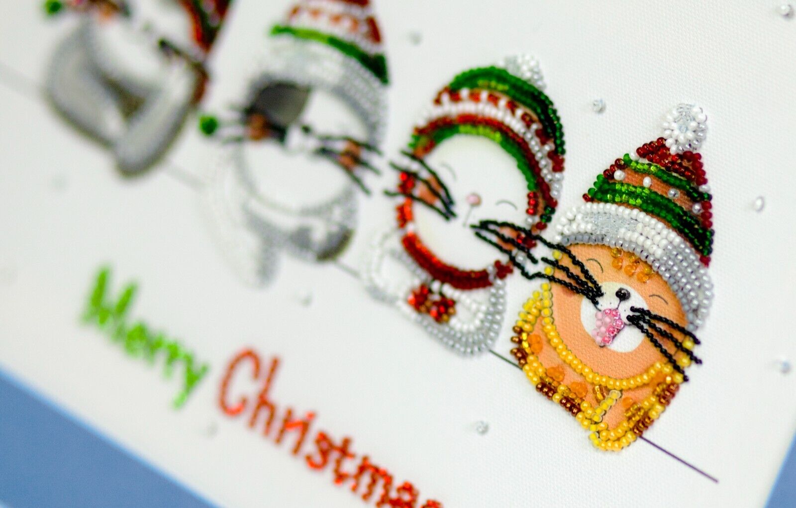 Bead Embroidery Kit Christmas cats Bead stitching Bead needlepoint DIY