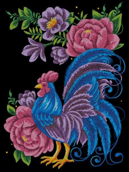 Bead Embroidery Kit Rooster Bead needlepoint Bead stitching Beadwork DIY