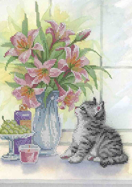 Bead Embroidery Kit Cat DIY Beaded needlepoint Beaded stitching