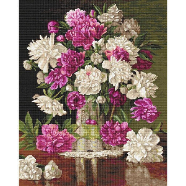 Gobelin kit Tapestry embroidery Kit Red and white peonies DIY Unprinted canvas