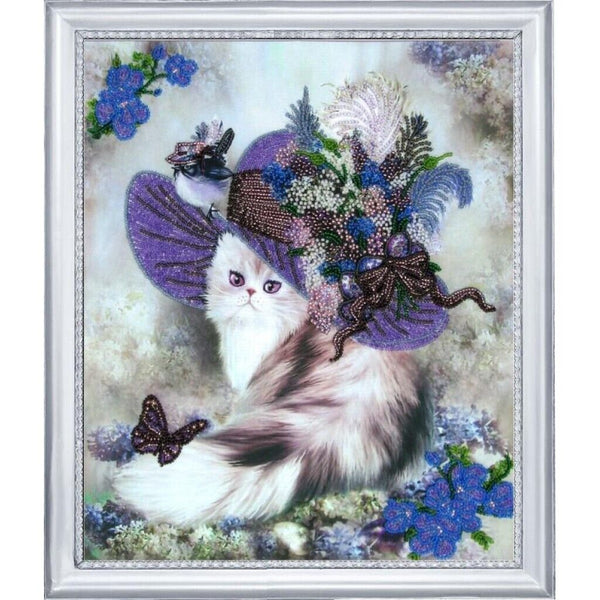 Bead Embroidery Kit White Cat DIY Bead needlepoint Beadwork