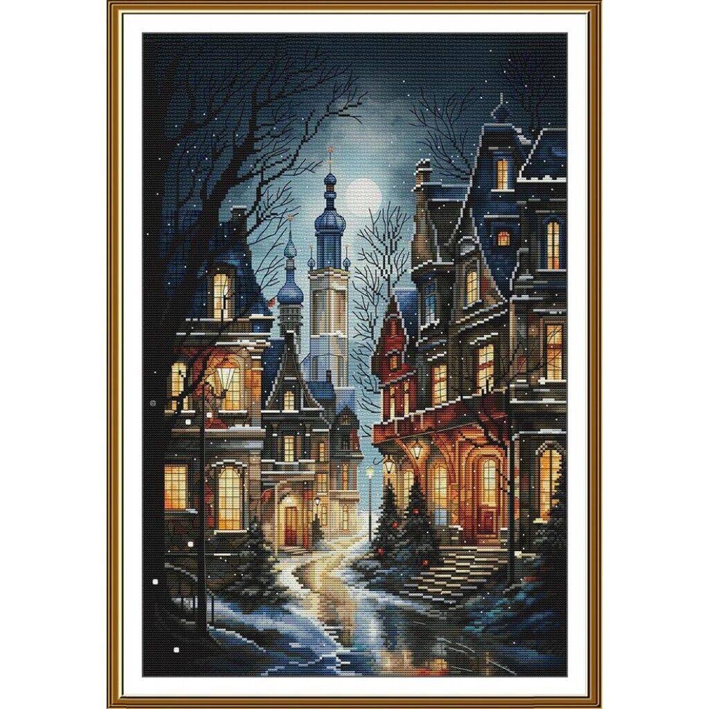 Counted Cross Stitch Kit Cozy night DIY Unprinted canvas