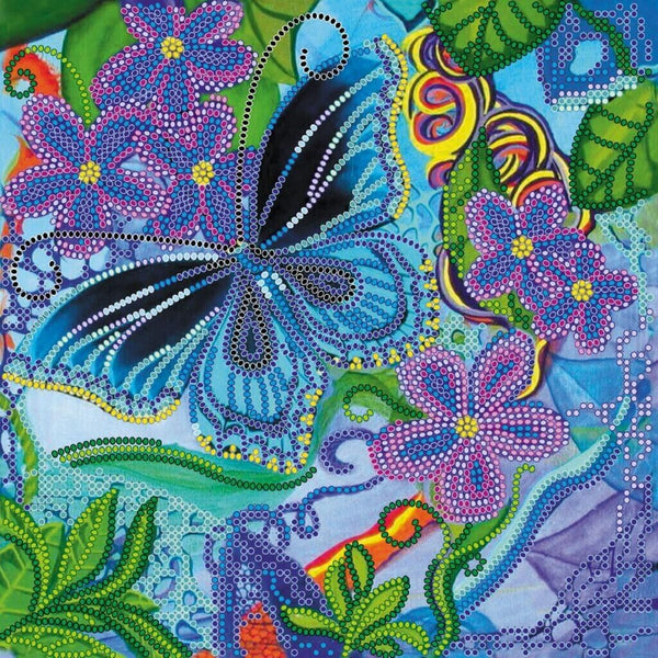 Bead Embroidery Kit Blue butterfly Beaded stitching Bead needlepoint DIY