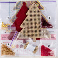 Bead Embroidery Kit on Wood Christmas tree DIY Christmas tree toy