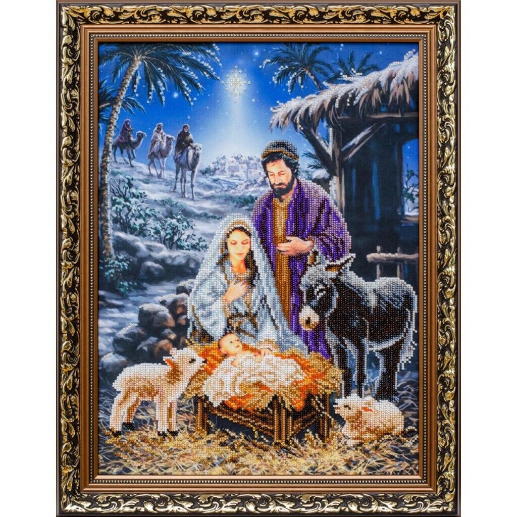 Bead Embroidery Kit Nativity Beaded stitching DIY Needlepoint kit