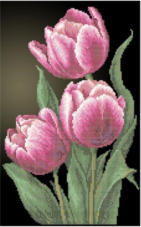 Bead Embroidery Kit Tulips Flowers DIY Bead needlepoint Bead stitching