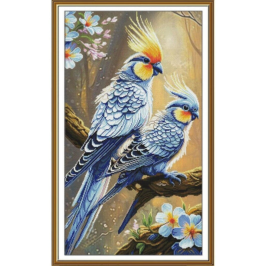 Counted Cross Stitch Kit Blue parrots DIY Unprinted canvas