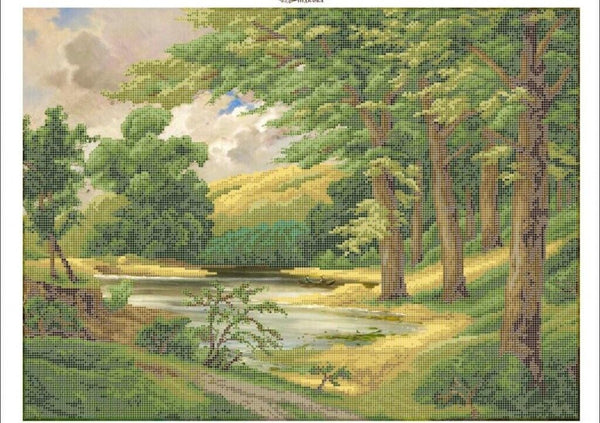 Bead Embroidery Kit Forest lake DIY Bead needlepoint Beaded stitching