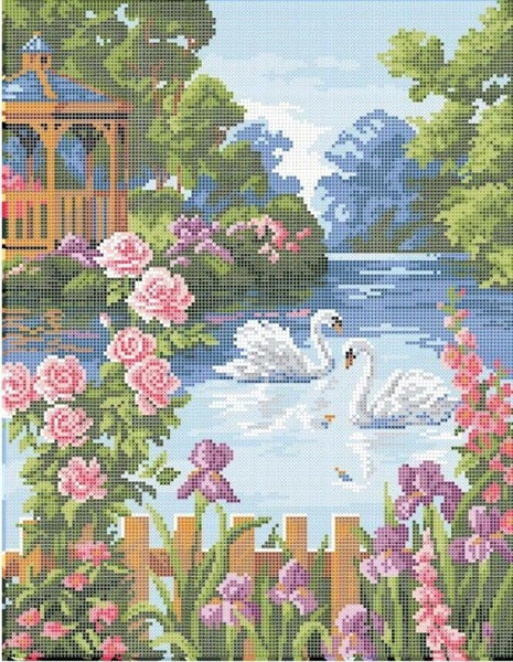 Full Bead Embroidery Kit Swan lake DIY Bead needlepoint Beaded stitching