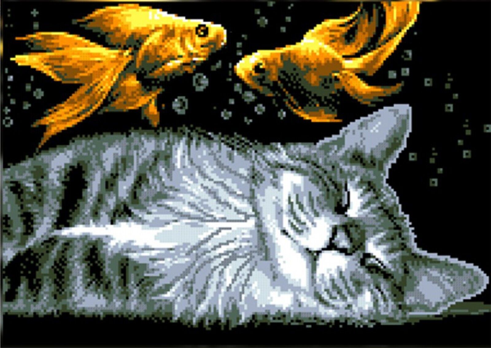 Bead Embroidery Kit Cat and goldfish Beaded needlepoint Beaded stitching DIY