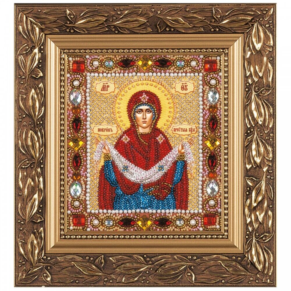 Bead Embroidery Kit Icon Virgin Mary Mother of God DIY Bead needlepoint Beadwork