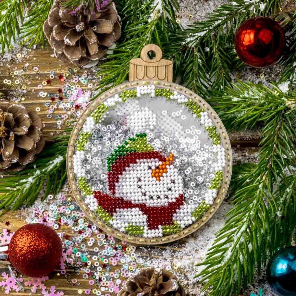 Bead Embroidery Kit on Plastic Snowman DIY Christmas tree toy