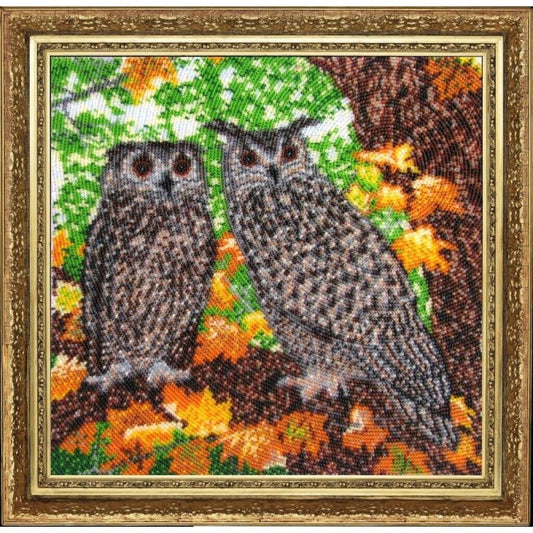 Full Bead Embroidery Kit Owls DIY Bead needlepoint Beadwork