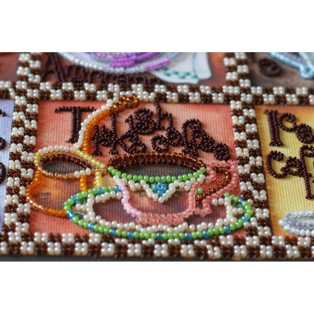 Bead Embroidery Kit Coffee Beaded stitching Beadwork Bead needlepoint DIY