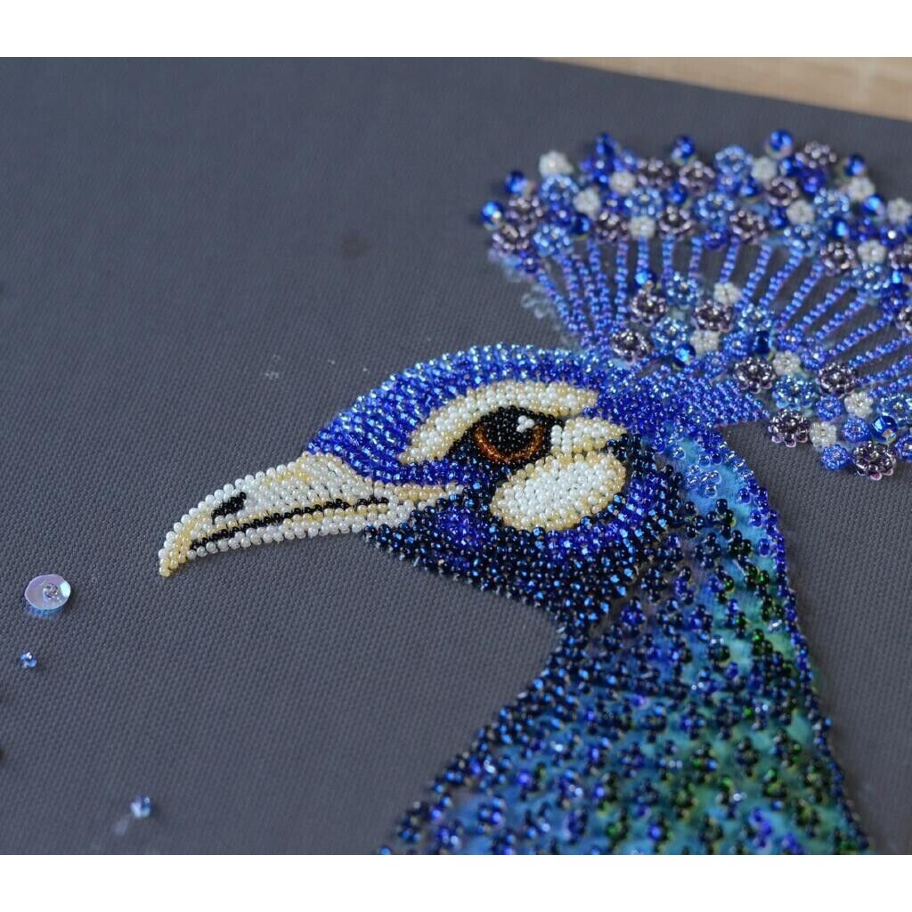 Bead Embroidery Kit Peacock Beaded stitching Bead needlepoint Beadwork DIY