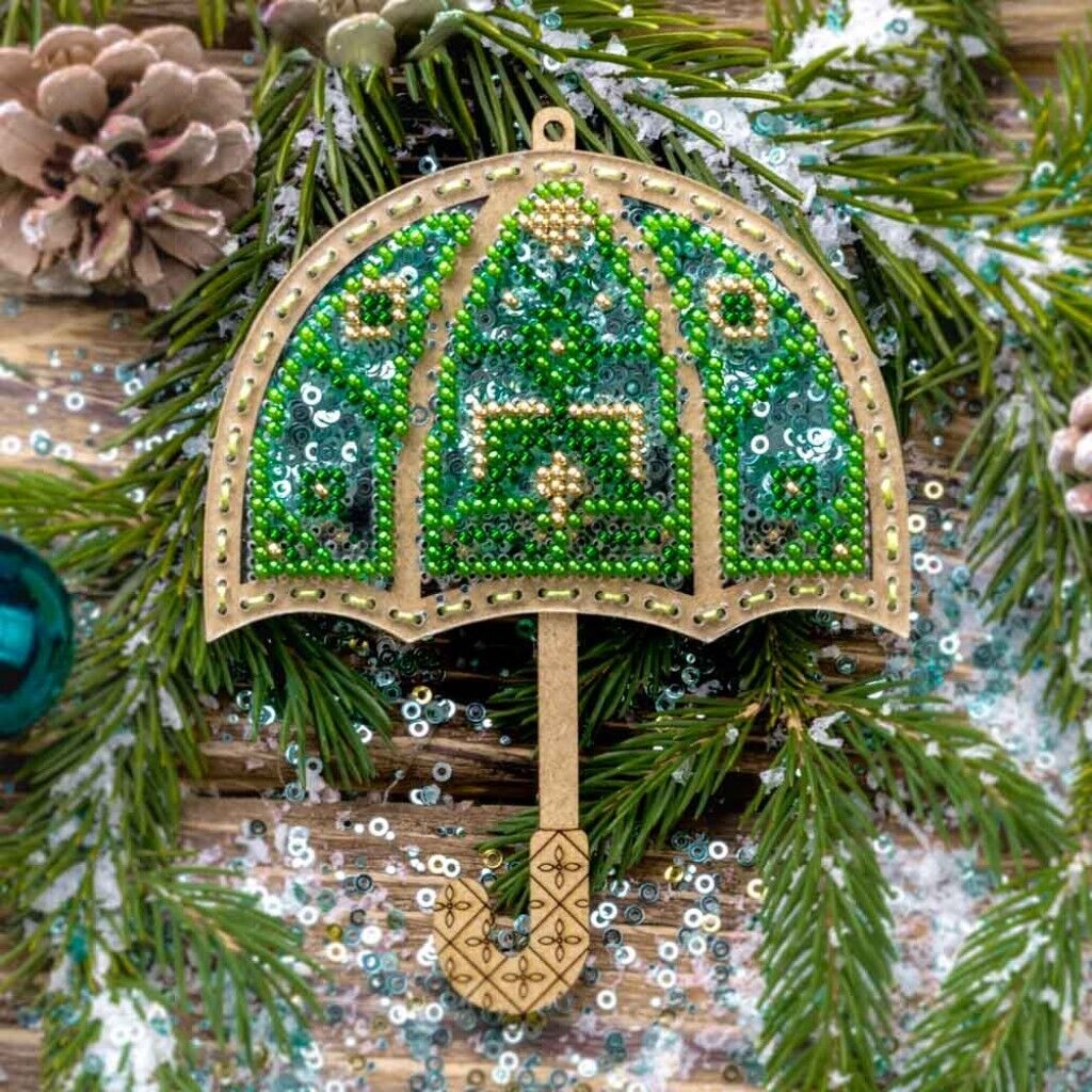 Bead Embroidery Kit on Plastic Green umbrella DIY Christmas tree toy