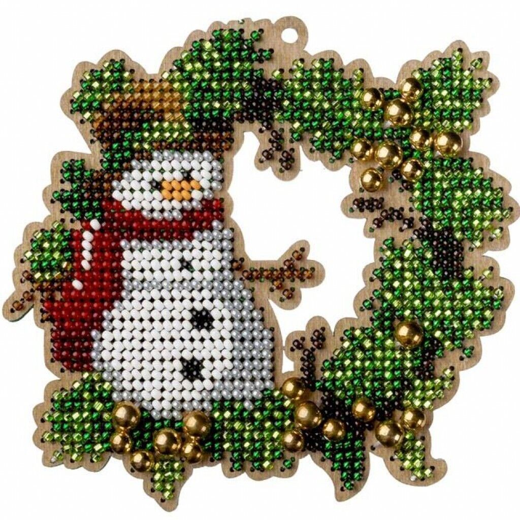 Bead Embroidery Kit on Wood Christmas wreath DIY Christmas tree toy