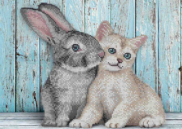 Bead Embroidery Kit Cat and rabbit DIY Beaded needlepoint Beaded stitching