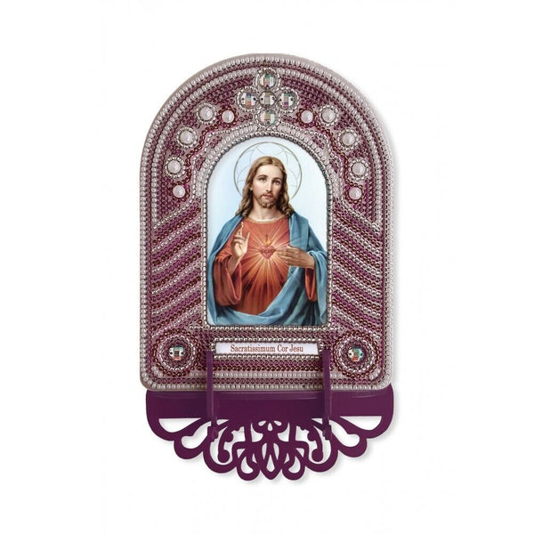 Bead Embroidery Kit Icon Sacred Heart of Jesus DIY Needlepoint kit