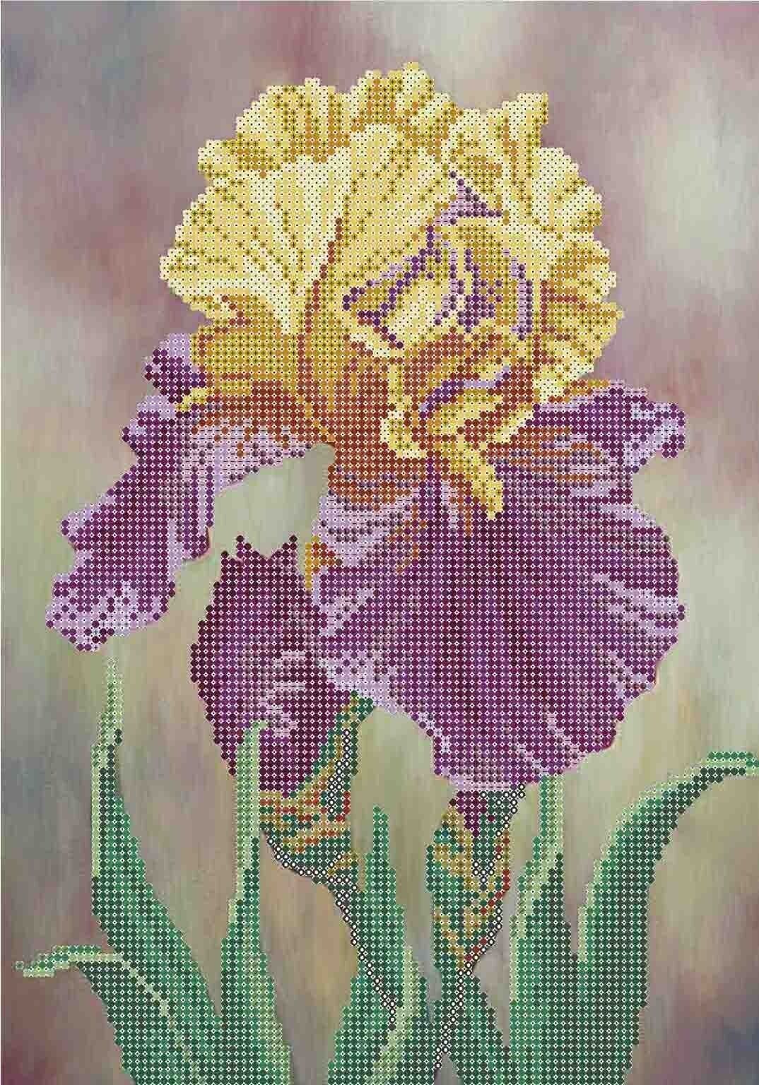 Bead Embroidery Kit Iris Flower DIY Beaded needlepoint Beaded stitching