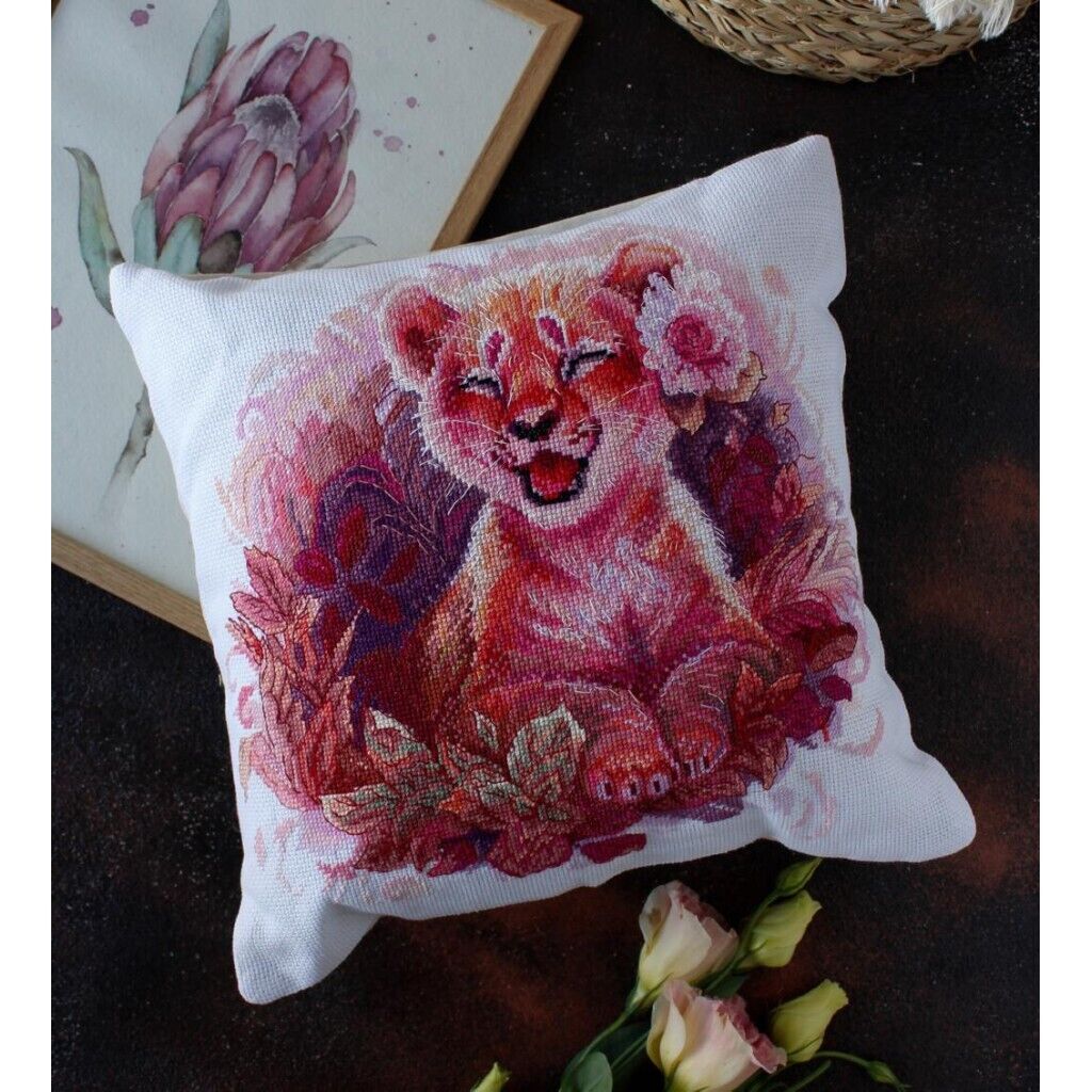 Pillow Cross Stitch Kit Little lion DIY Unprinted canvas Abris Art