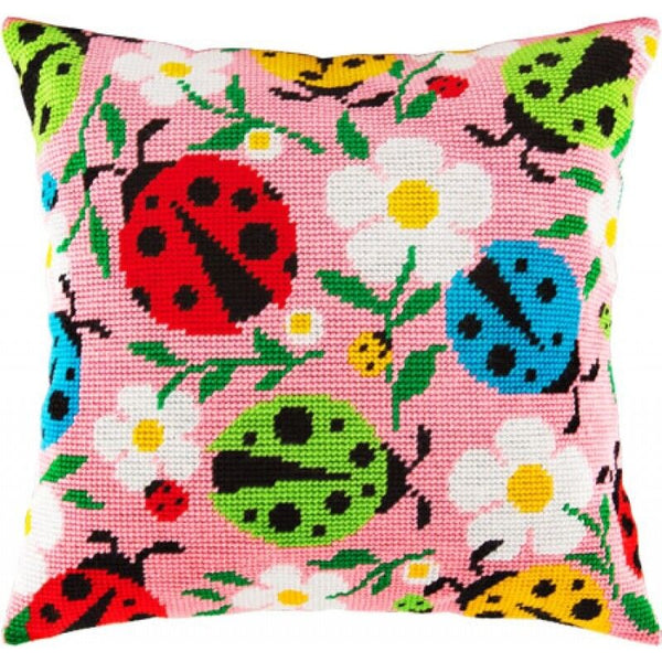 Tapestry Pillow Cover DIY kit "Ladybugs" Needlepoint kit Printed canvas 