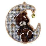 Bead Embroidery Kit on Wood Bear on the moon DIY Christmas tree toy