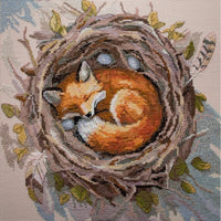 Counted Cross Stitch Kit Fox in the nest DIY Unprinted canvas