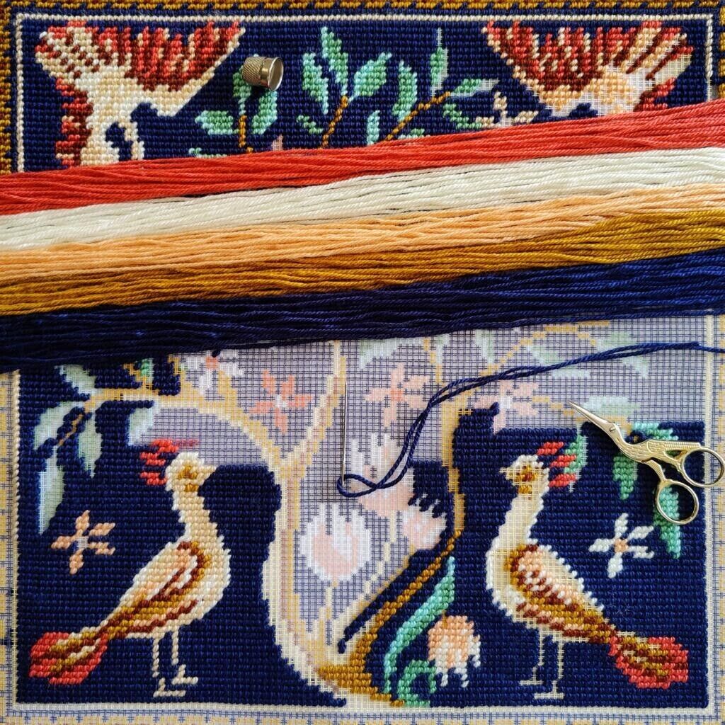 Tapestry Pillow Cover DIY kit "Birds" Needlepoint kit Printed canvas
