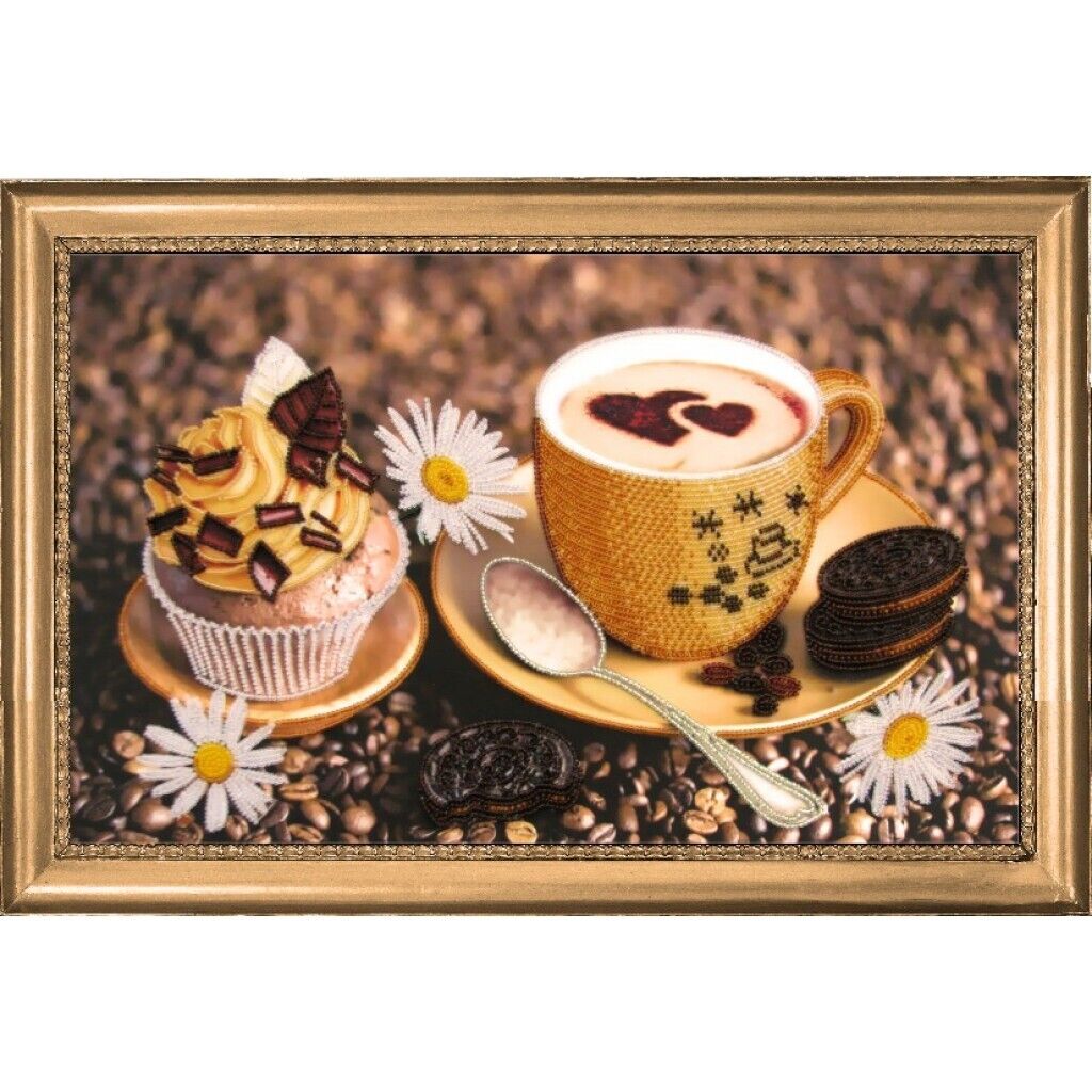 Bead Embroidery Kit Coffee DIY Bead needlepoint Bead stitching Beadwork