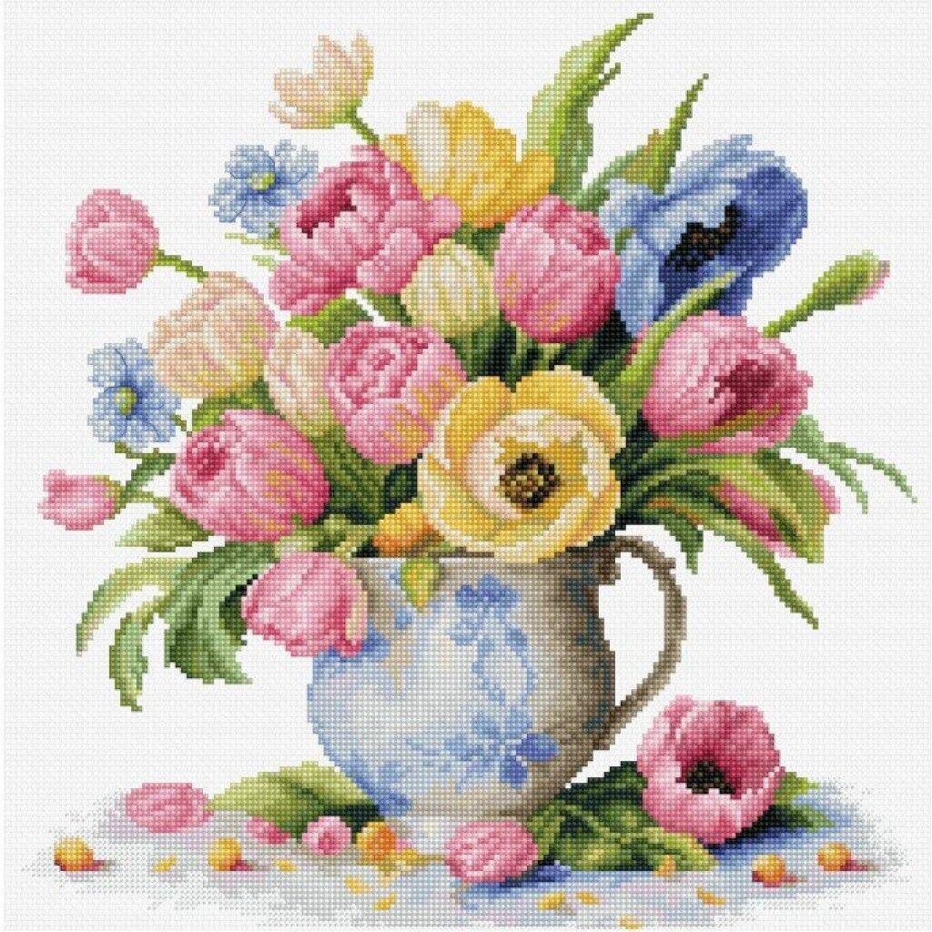Counted Cross Stitch Kit Tulips Luca-S DIY Unprinted canvas