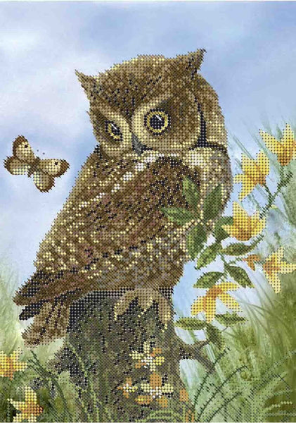 Bead Embroidery Kit Owl DIY Beaded needlepoint Beaded stitching