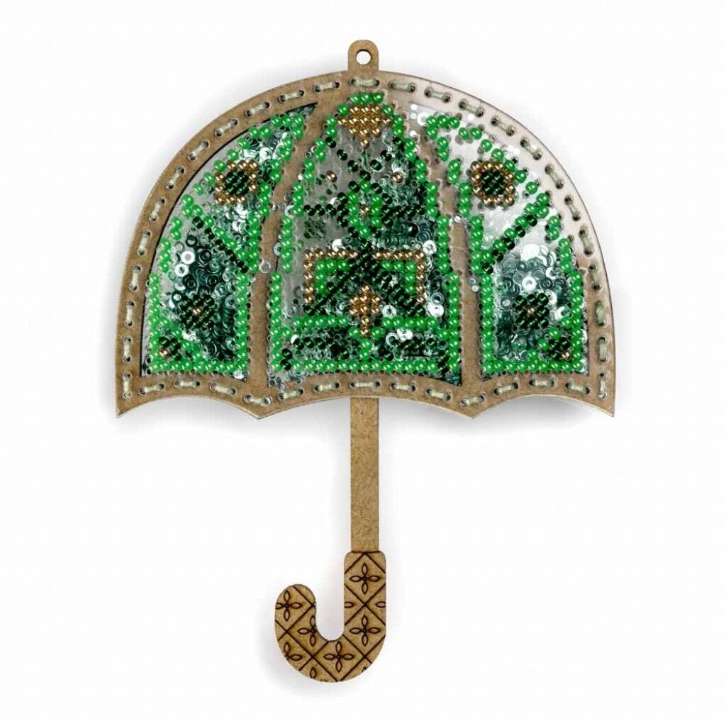 Bead Embroidery Kit on Plastic Green umbrella DIY Christmas tree toy