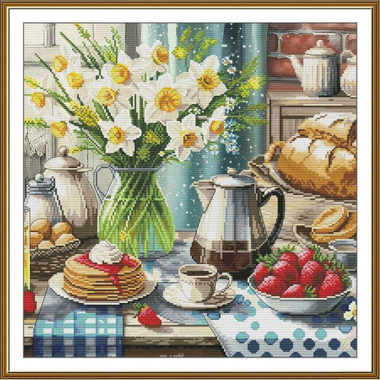 Counted Cross Stitch Kit Summer breakfast DIY Unprinted canvas